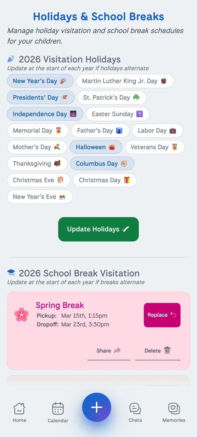 Holidays and school breaks
