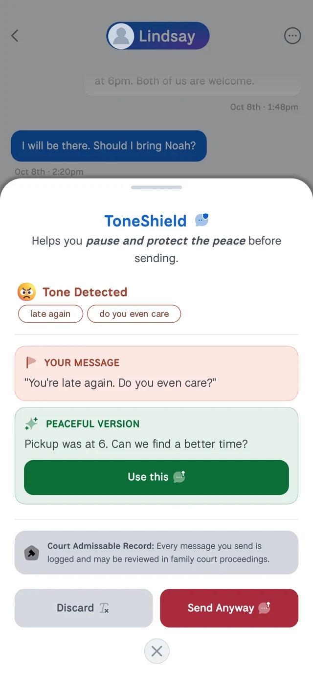 ToneShield flagging a message before it is sent